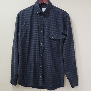 Men's Dark Gray Striped Casual Button Down Shirt